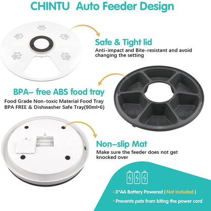 Automatic Cat Food Dispenser, Auto Cat Feeder - 6 Meals Pet Wet Food Dispenser for Small Dog with Programmable Timer Portion Control Timed Cat Feeder with Voice Reminder
